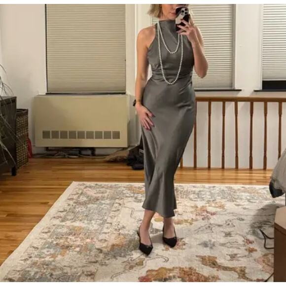 Reformation Silver Casette Silk Midi Dress Size 10 Sheath Bias Cut Designer $348 - Picture 5 of 11